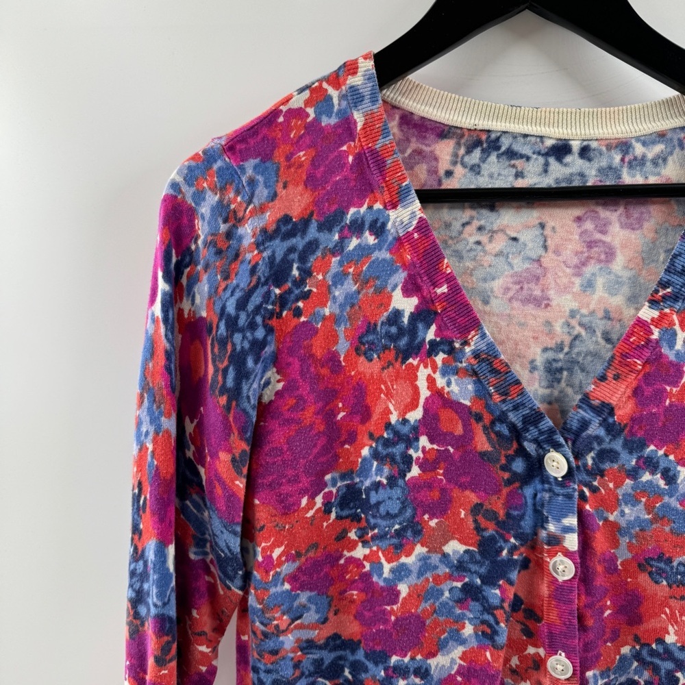 Floral Button Front Cardigan Top Multicolor Cotton Blend Approx Size Large - Picture 2 of 7